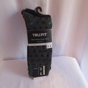 3 Pairs TRU FIT MEN'S Pattern Dress Socks Shoe Sizes 10-13